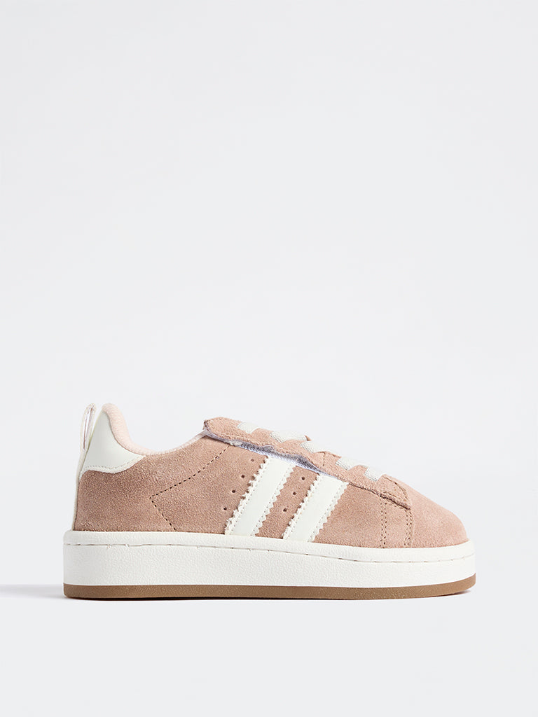 Yellow Beige Lace-Up Suede Sneakers