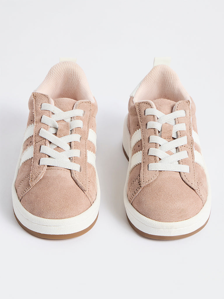Yellow Beige Lace-Up Suede Sneakers