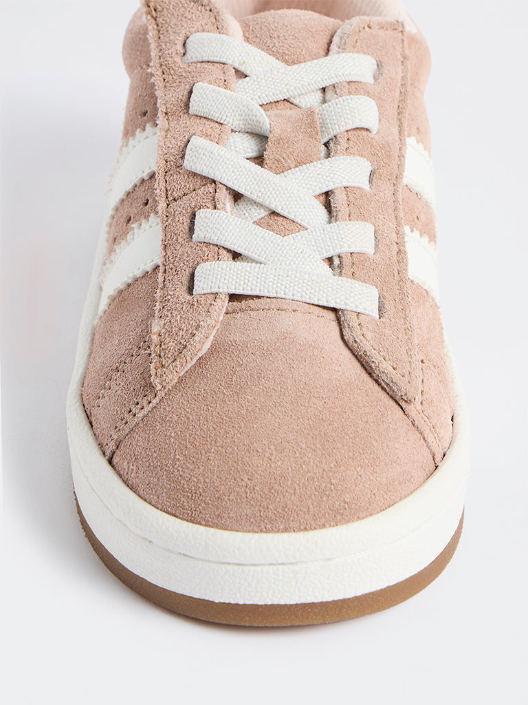Yellow Beige Lace-Up Suede Sneakers