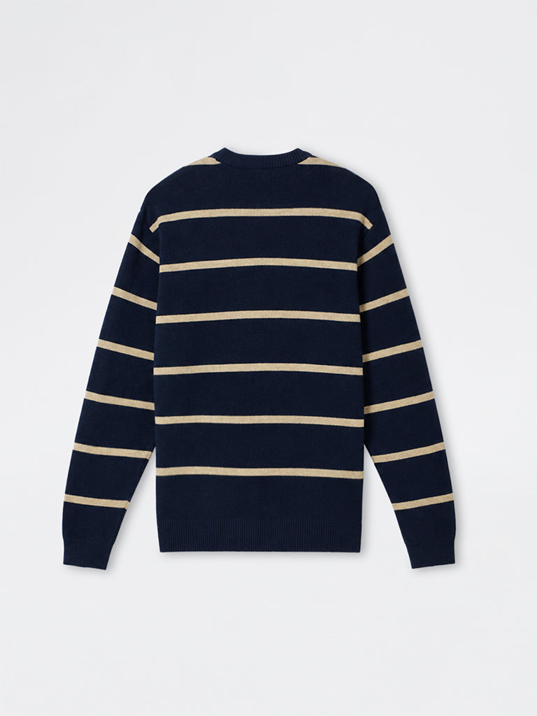 WES Casuals Navy Striped Relaxed-Fit Sweater