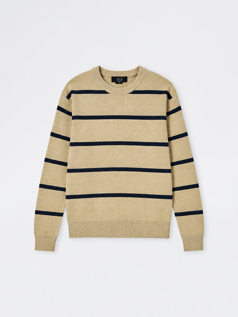 WES Casuals Beige Knitted Relaxed-Fit Sweater