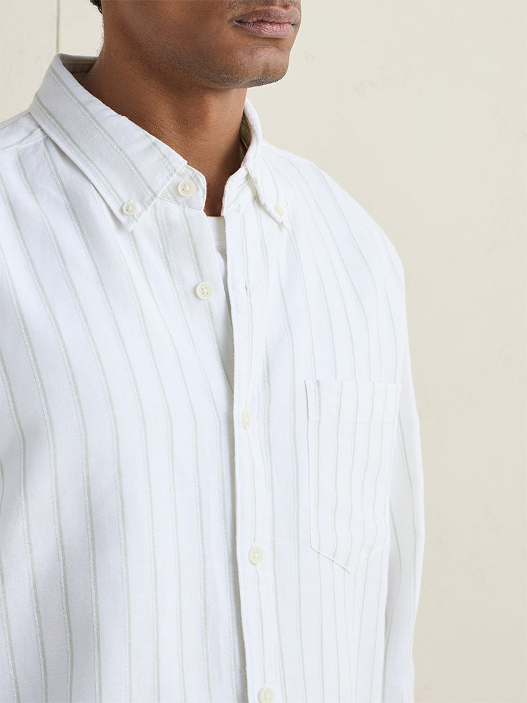 WES Casuals White Striped Relaxed-Fit Cotton-Blend Shirt