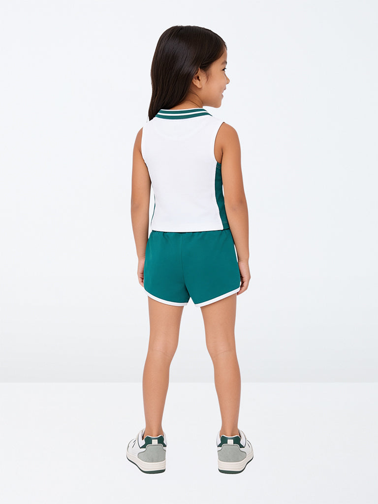 HOP Kids Girls White Tennis Embroidered Cotton Polo T-Shirt and Shorts Set