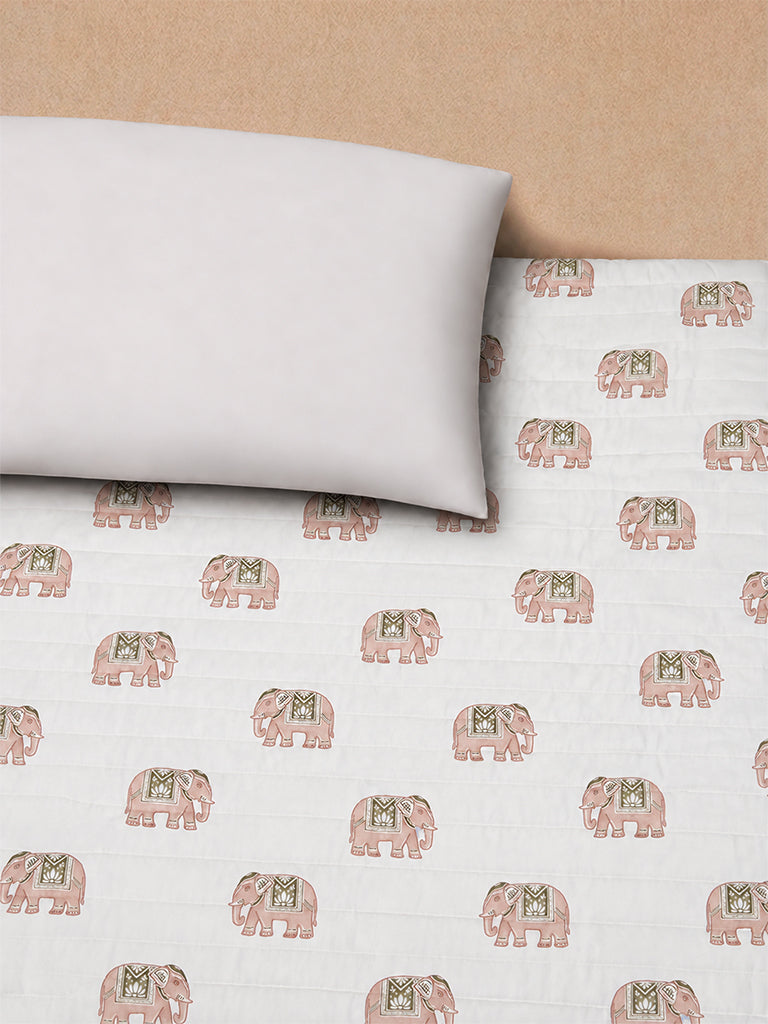 Westside Home Dusty Pink Heritage Elephant Pattern Quilted King Bed Comforter