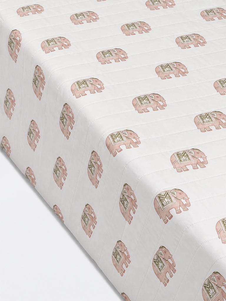 Westside Home Dusty Pink Heritage Elephant Pattern Quilted King Bed Comforter