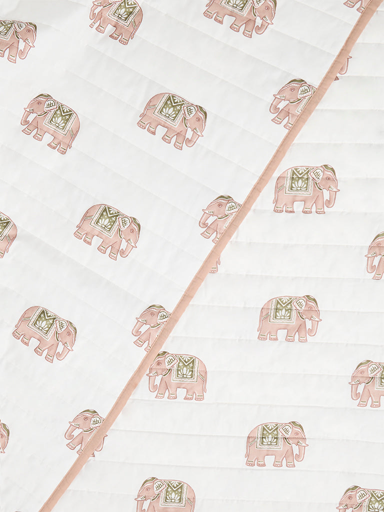 Westside Home Dusty Pink Heritage Elephant Pattern Quilted King Bed Comforter