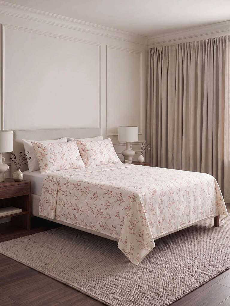 Westside Home Dusty Pink Foliage Printed Queen Bed Sheet Set