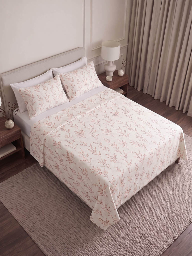 Westside Home Dusty Pink Foliage Printed Queen Bed Sheet Set