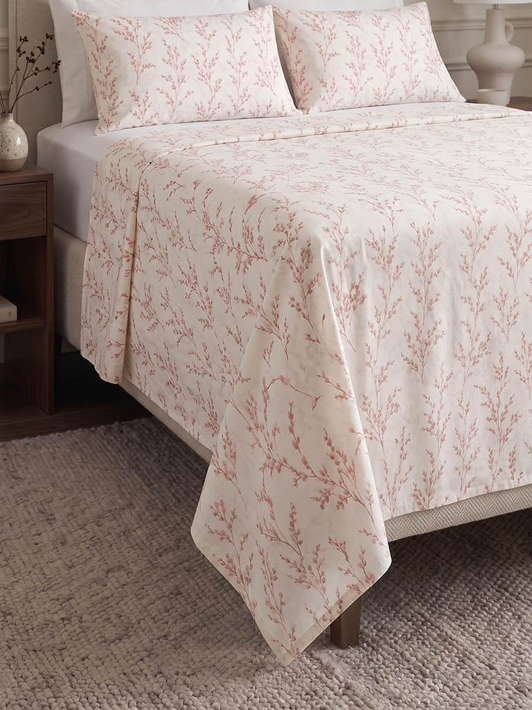 Westside Home Dusty Pink Foliage Printed Queen Bed Sheet Set