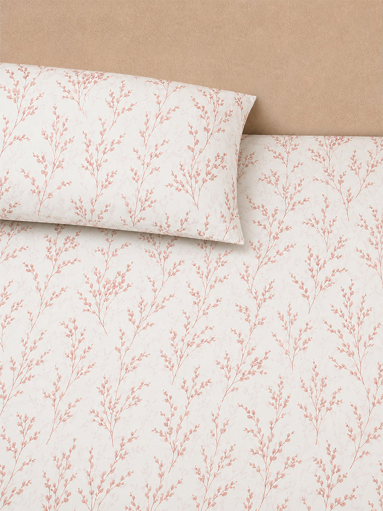 Westside Home Dusty Pink Foliage Printed Queen Bed Sheet Set