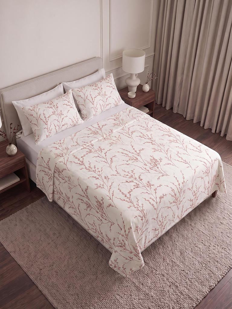 Westside Home Dusty Pink Foliage Printed Queen Bed Sheet Set