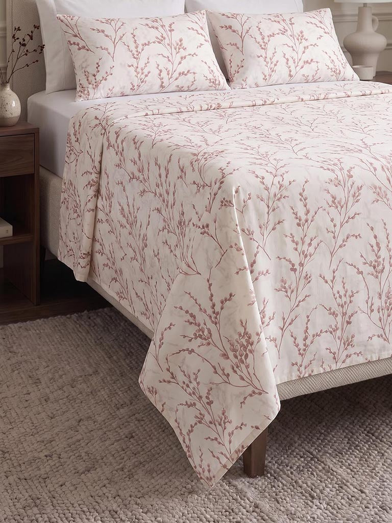 Westside Home Dusty Pink Foliage Printed Queen Bed Sheet Set