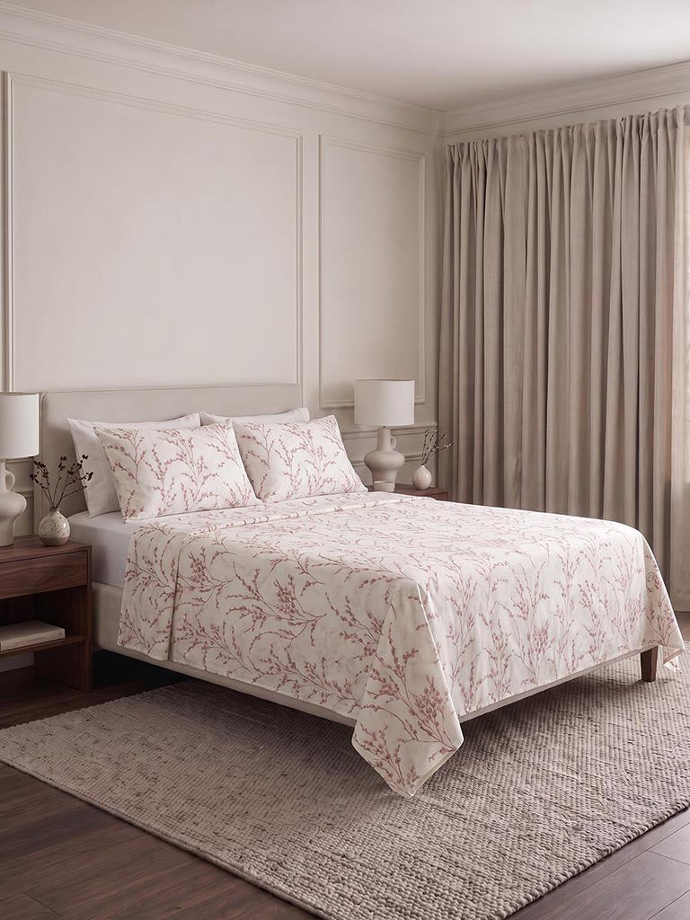 Westside Home Dusty Pink Foliage Printed King Bed Sheet Set