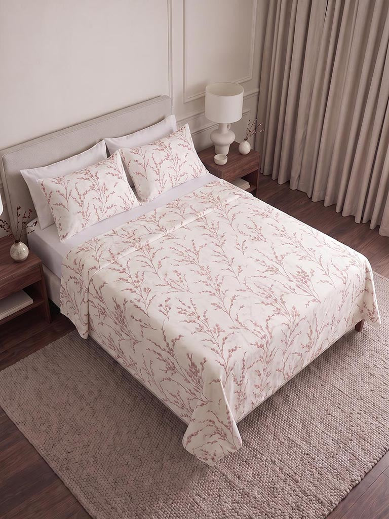 Westside Home Dusty Pink Foliage Printed King Bed Sheet Set