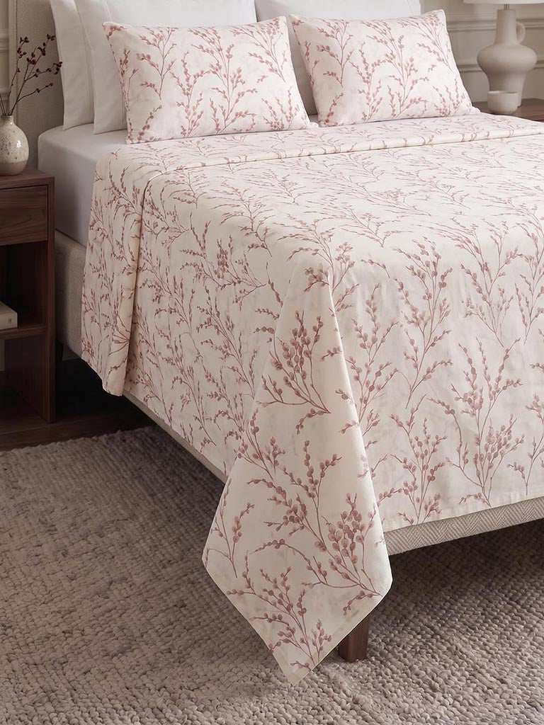 Westside Home Dusty Pink Foliage Printed King Bed Sheet Set