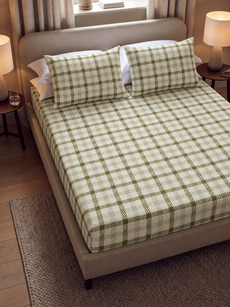 Westside Home Olive Checkered King Fitted Bed Sheet Set
