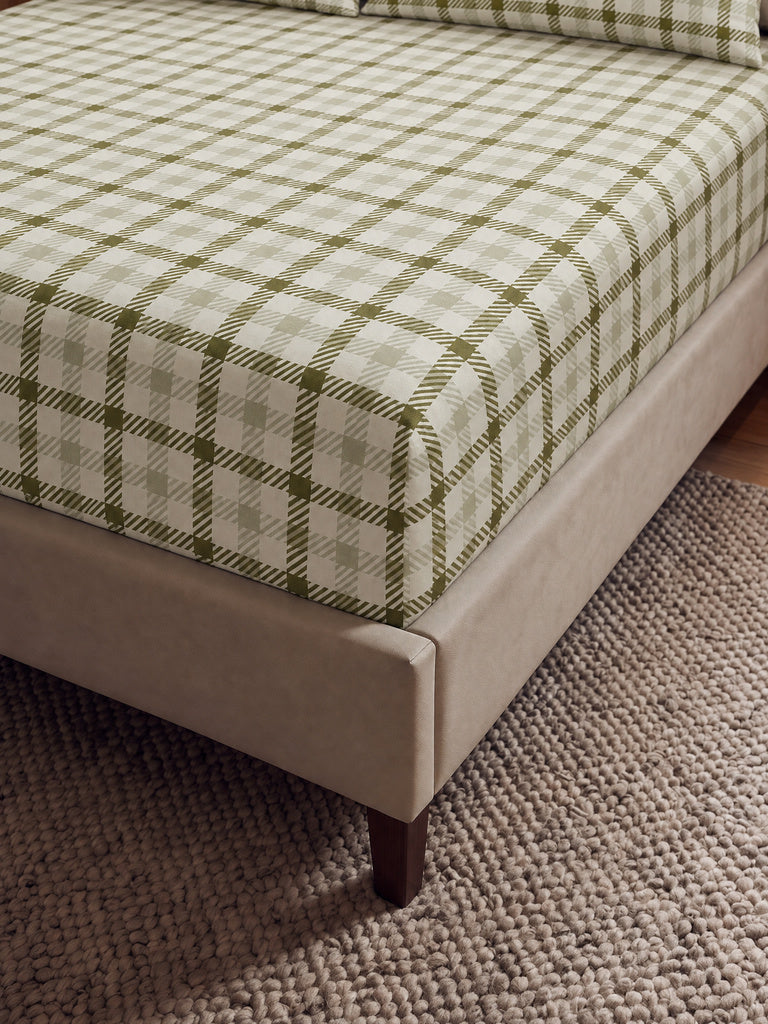 Westside Home Olive Checkered King Fitted Bed Sheet Set