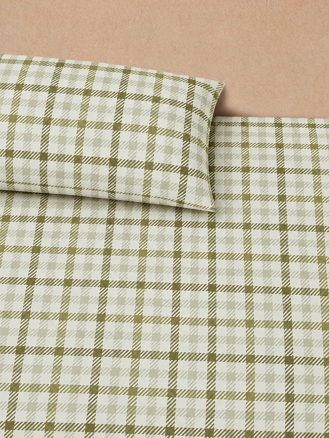 Westside Home Olive Checkered King Fitted Bed Sheet Set