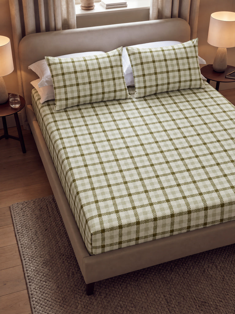 Westside Home Olive Checkered Queen Fitted Bed Sheet Set
