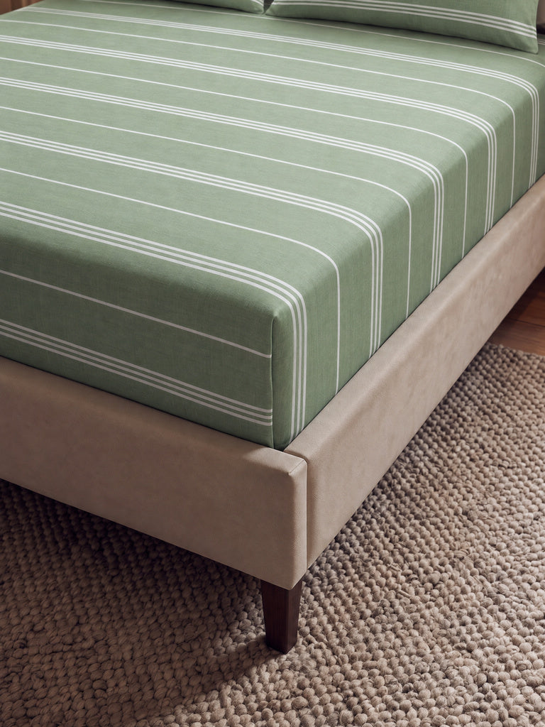 Westside Home Sage Striped Queen Fitted Bed Sheet Set