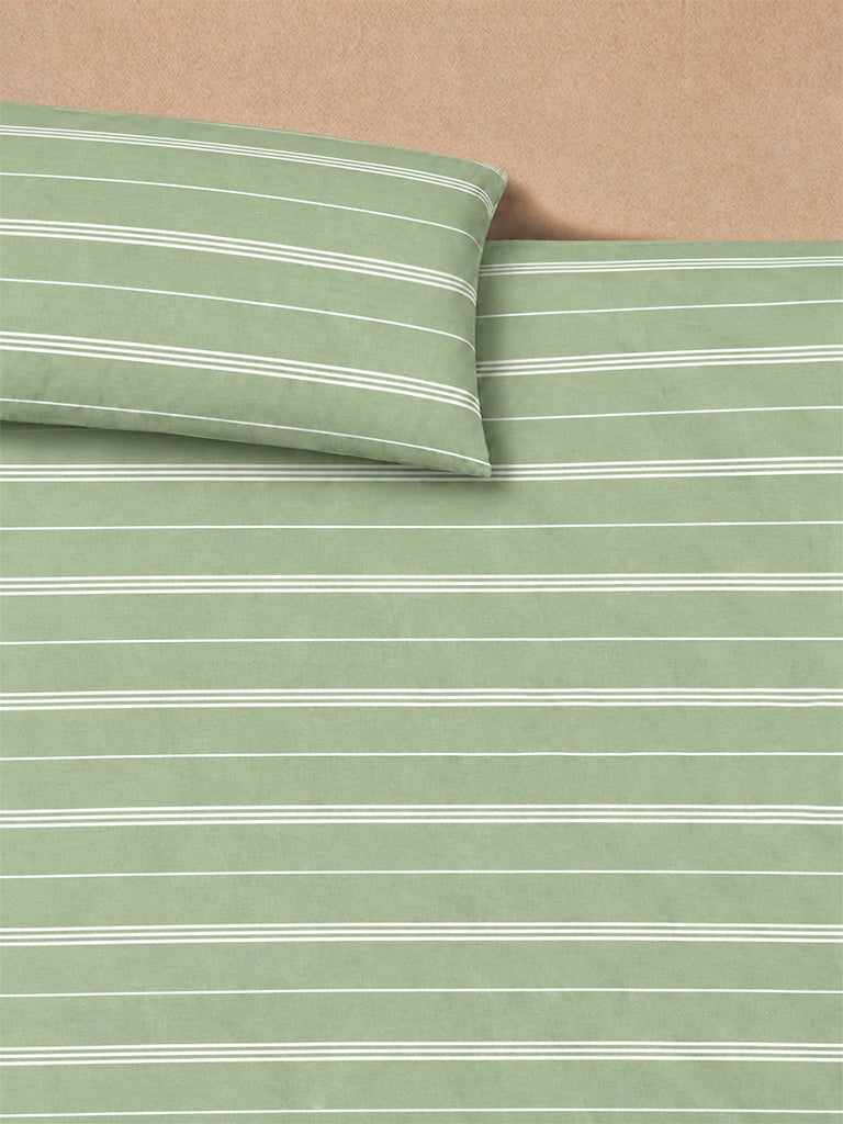 Westside Home Sage Striped Queen Fitted Bed Sheet Set