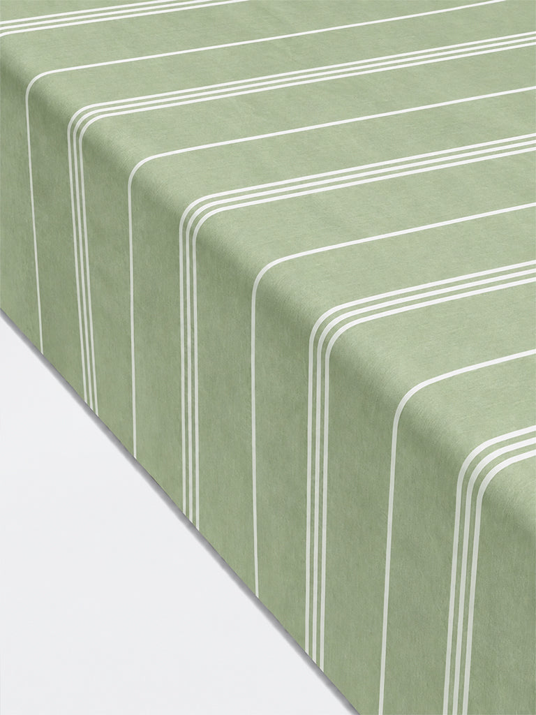 Westside Home Sage Striped Queen Fitted Bed Sheet Set