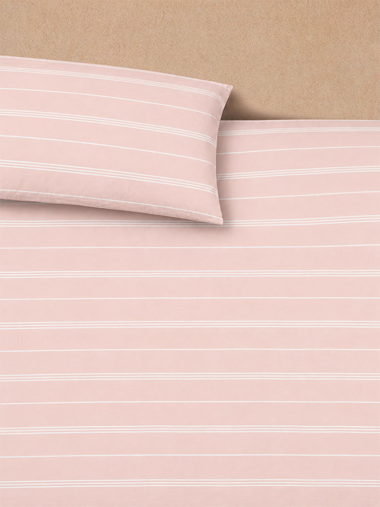 Westside Home Dusty Pink Stripe Pattern King Fitted Bed Sheet Set