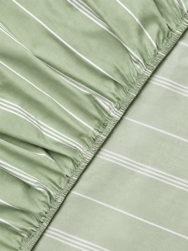 Westside Home Sage Striped King Fitted Bed Sheet Set