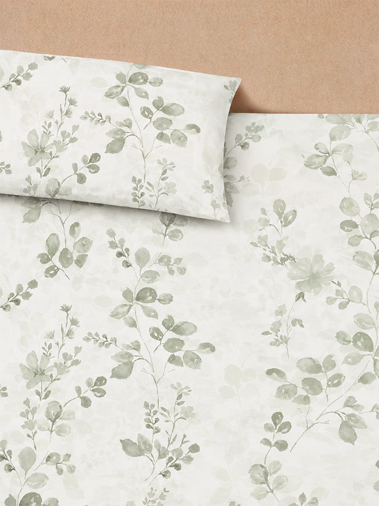 Westside Home Sage Botanical Pattern Queen Bed Sheet Set