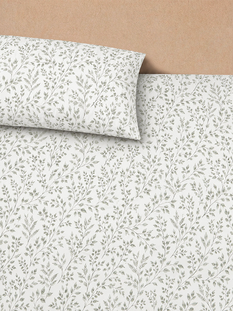 Westside Home Sage Foliage Printed King Bed Sheet Set