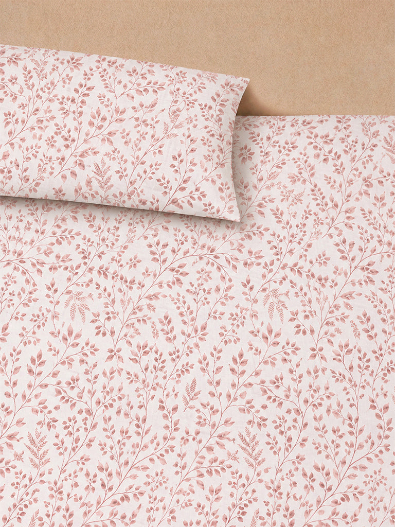 Westside Home Light Maroon Foliage Printed King Bed Sheet Set