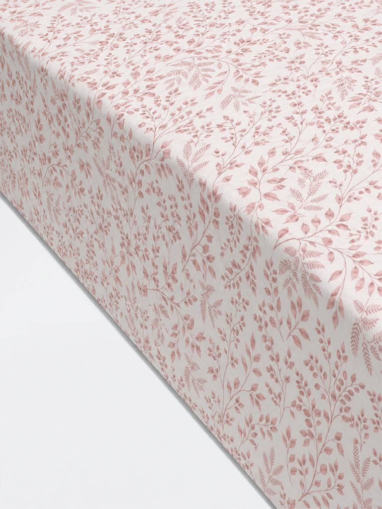 Westside Home Light Maroon Foliage Printed King Bed Sheet Set