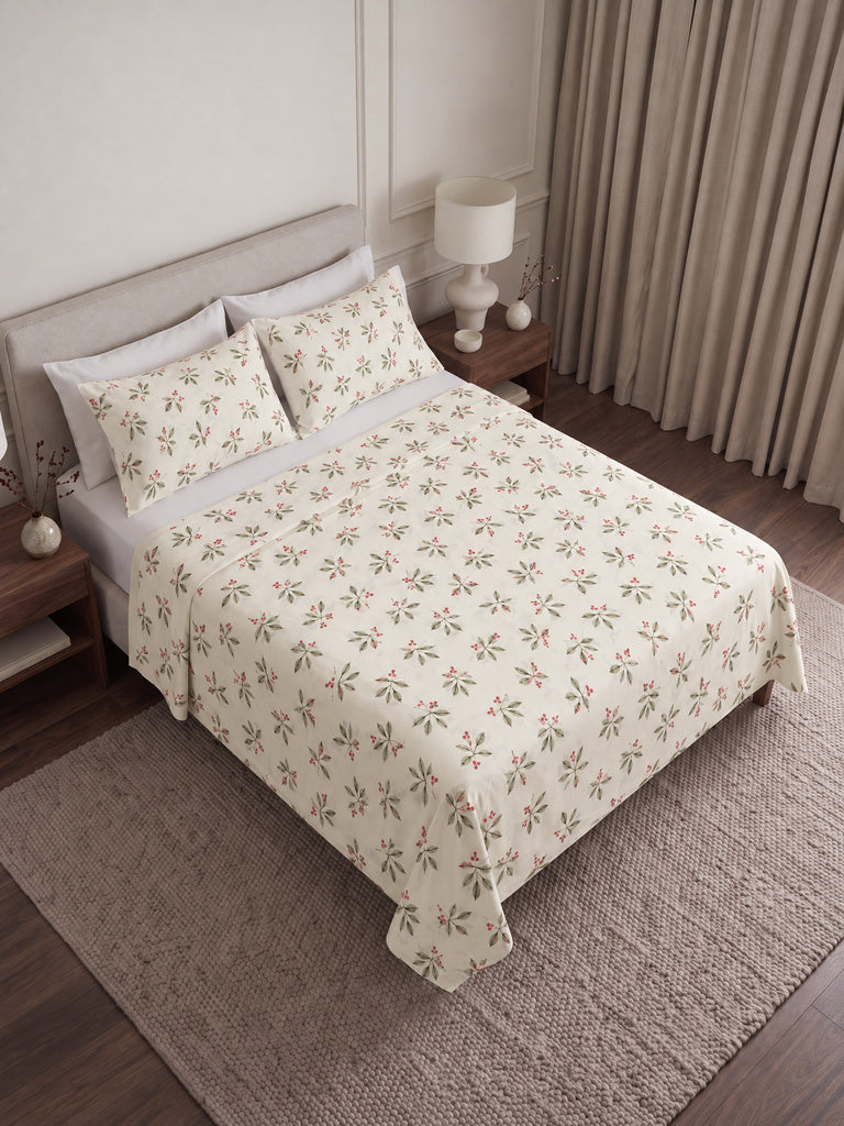 Westside Home Green Botanical Pattern King Bed Sheet Set