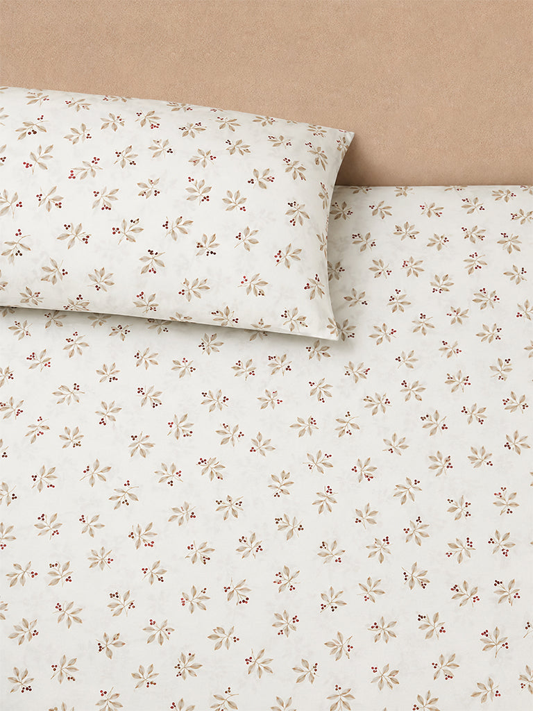 Westside Home Beige Botanical Printed King Bed Sheet Set