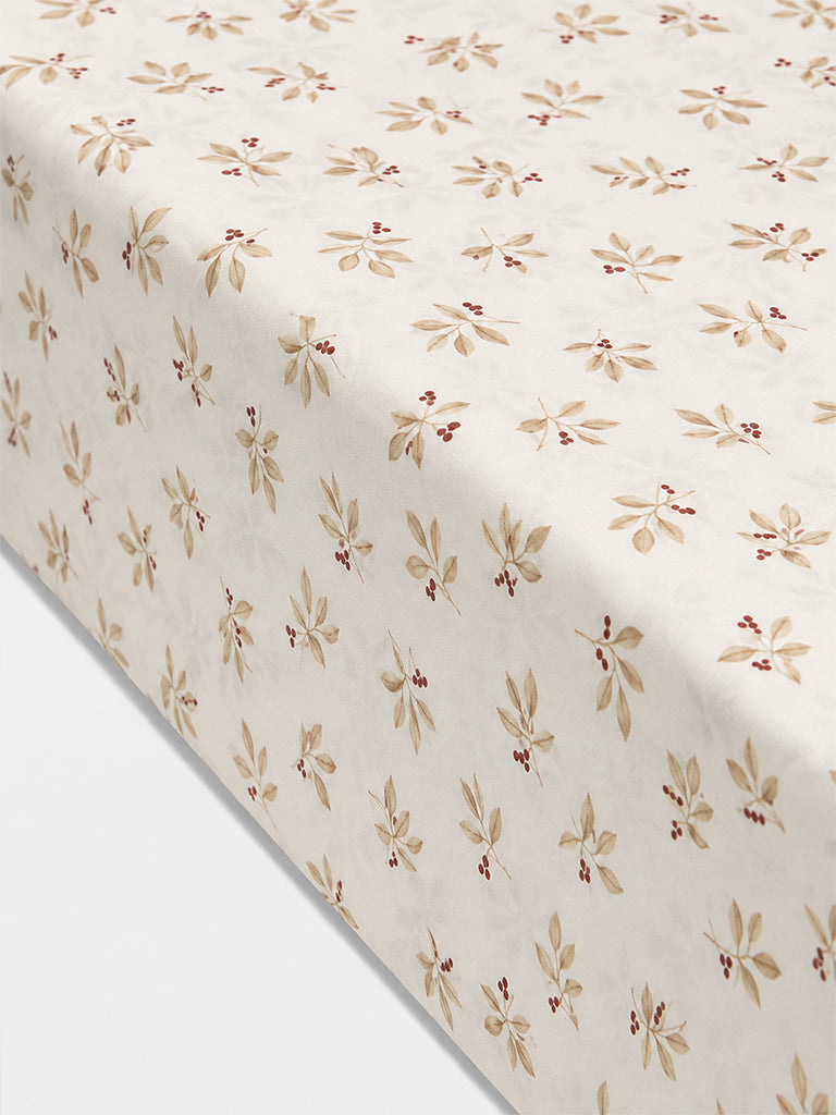 Westside Home Beige Botanical Printed Queen Bed Sheet Set