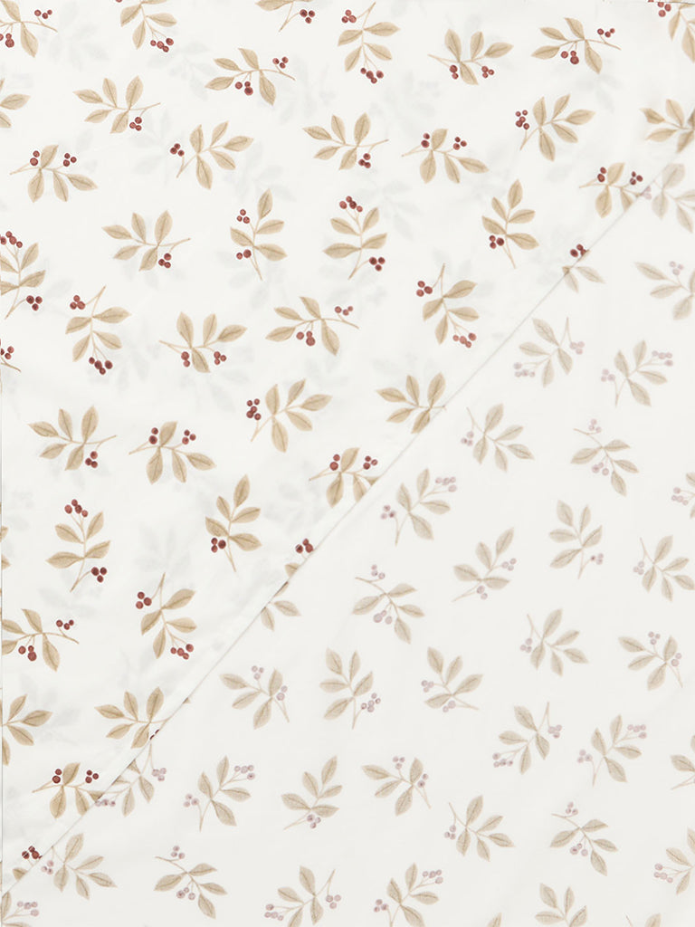 Westside Home Beige Botanical Printed Queen Bed Sheet Set