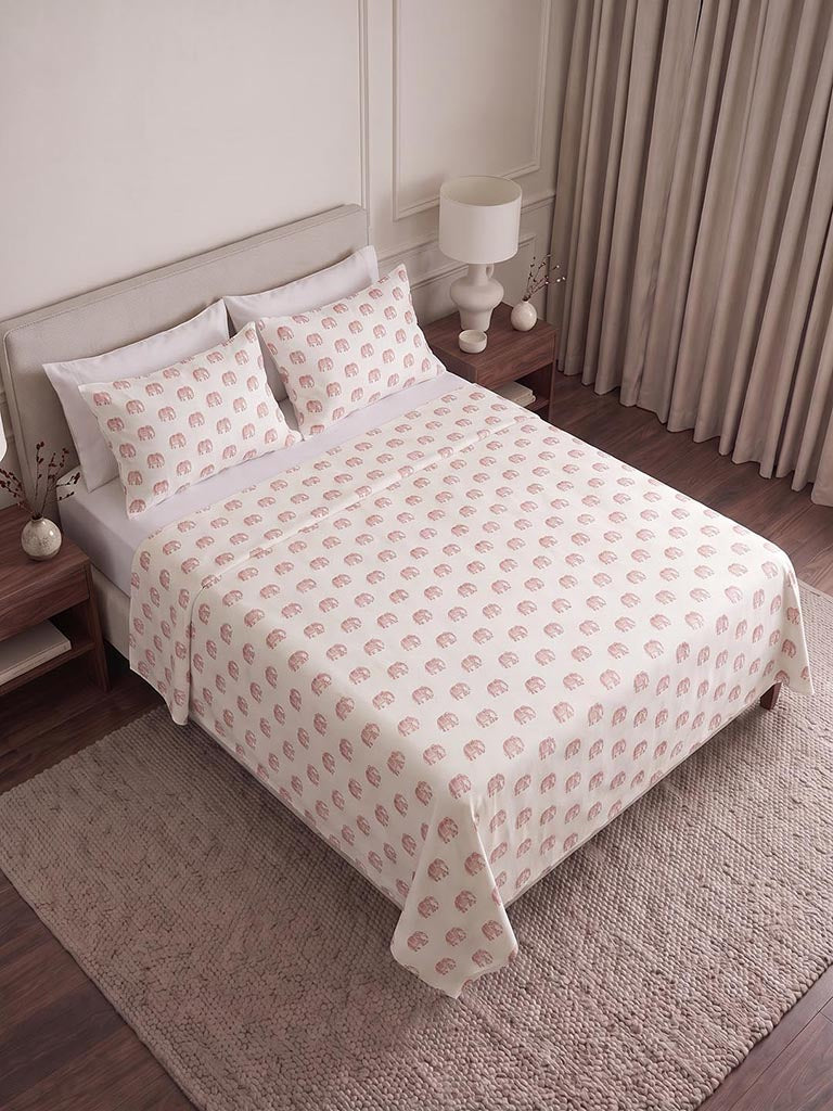Westside Home Dusty Pink Elephant Printed Queen Bed Sheet Set