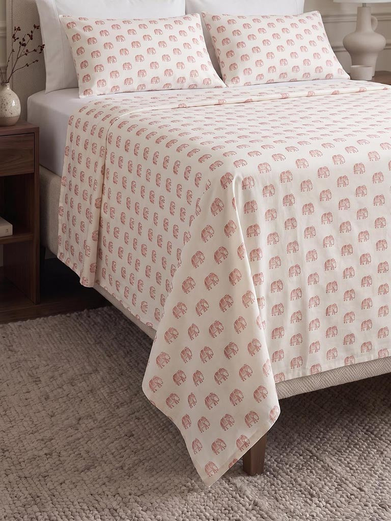 Westside Home Dusty Pink Elephant Printed Queen Bed Sheet Set