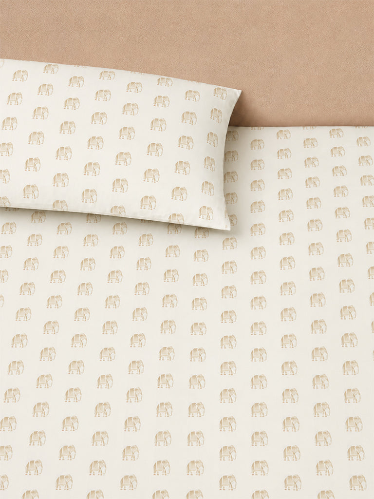 Westside Home Beige Elephant Printed King Bed Sheet Set