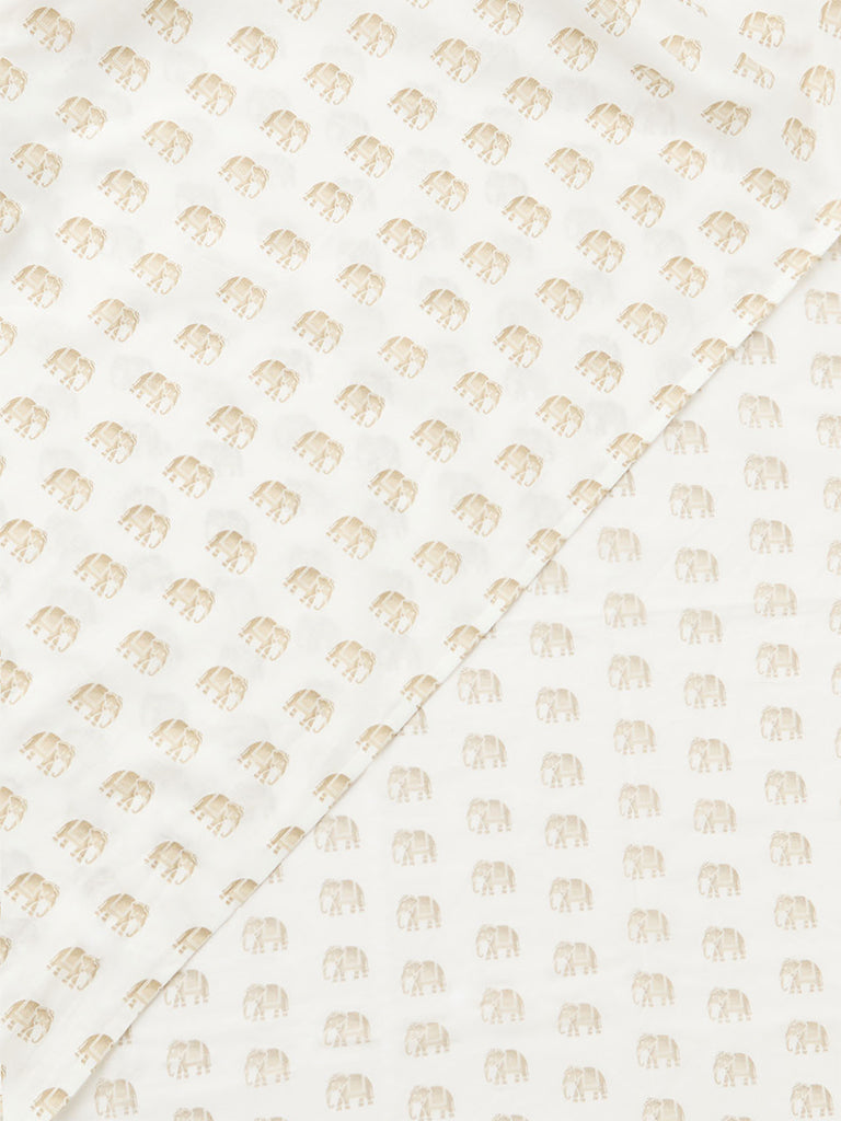 Westside Home Beige Elephant Printed King Bed Sheet Set