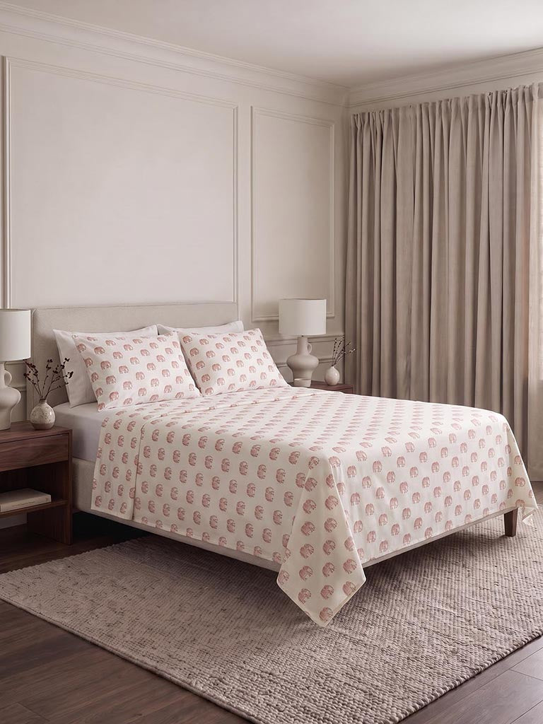 Westside Home Dusty Pink Elephant Printed King Bed Sheet Set