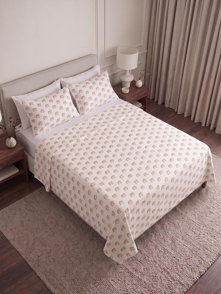 Westside Home Dusty Pink Elephant Printed King Bed Sheet Set