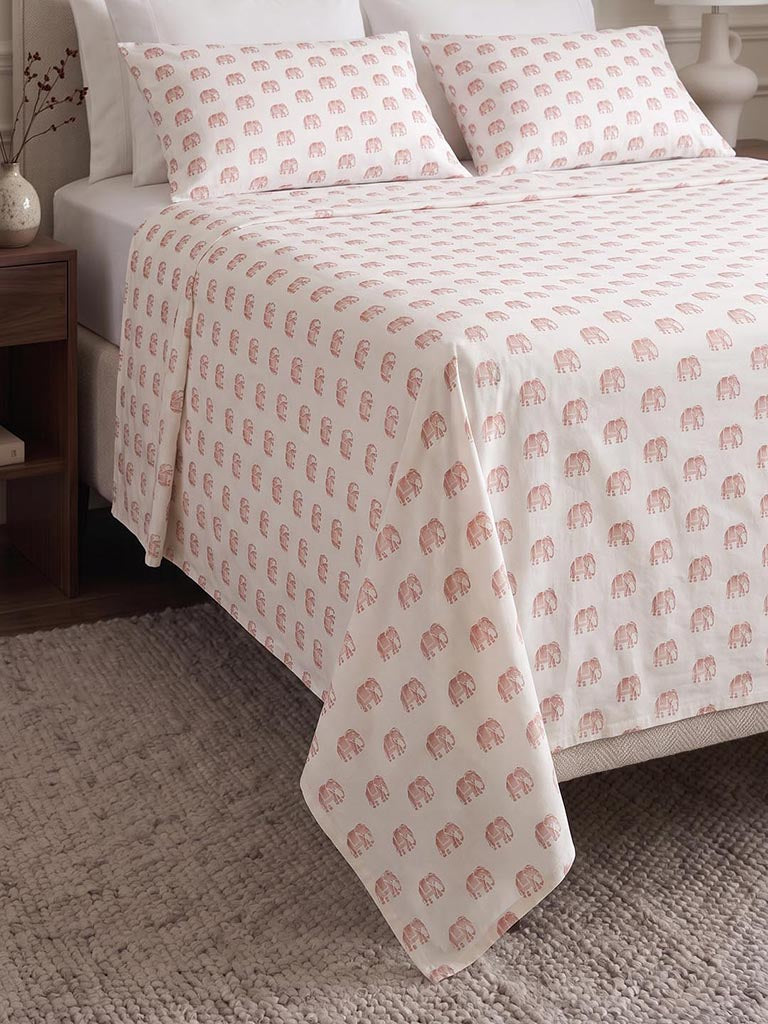 Westside Home Dusty Pink Elephant Printed King Bed Sheet Set