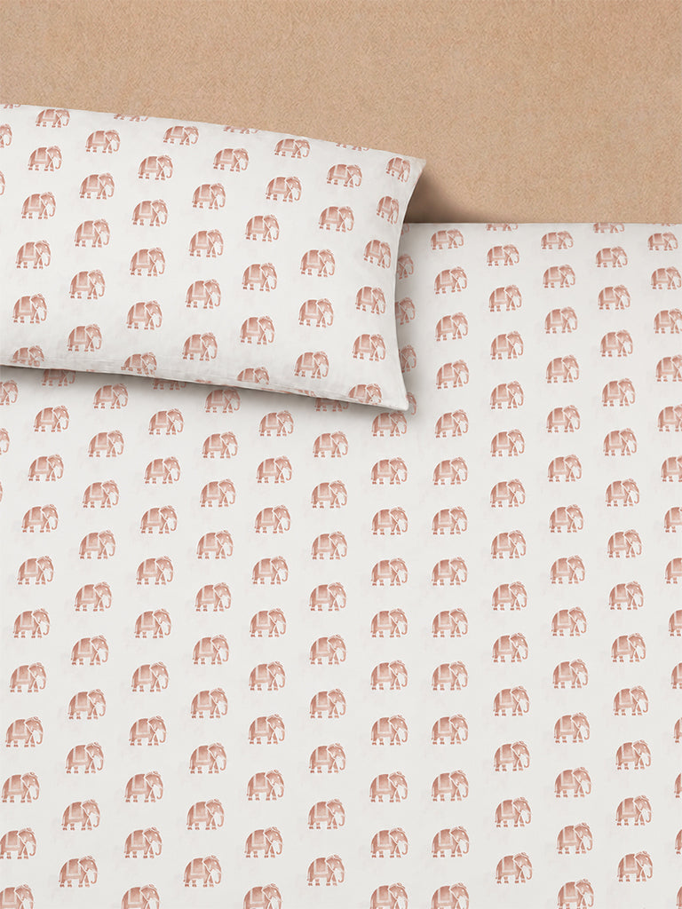 Westside Home Dusty Pink Elephant Printed King Bed Sheet Set