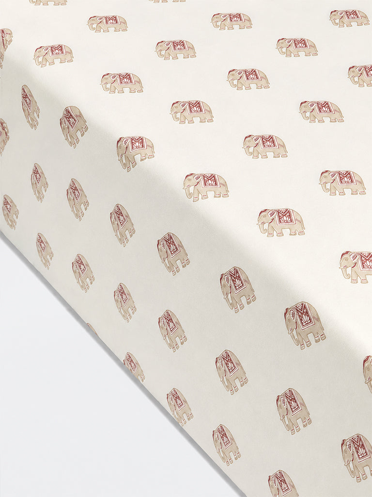 Westside Home Off-White Elephant Printed King Bed Sheet Set