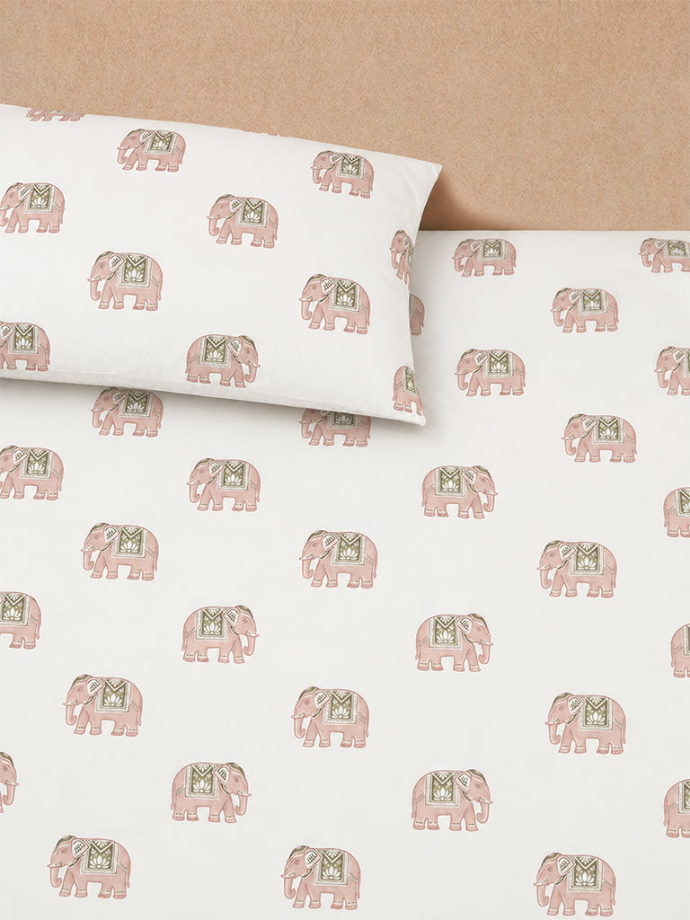 Westside Home Dusty Pink Heritage Elephant Pattern King Bed Sheet Set