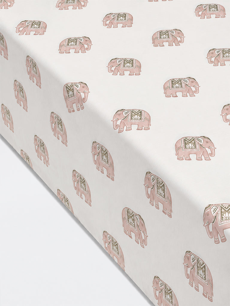 Westside Home Dusty Pink Heritage Elephant Pattern King Bed Sheet Set