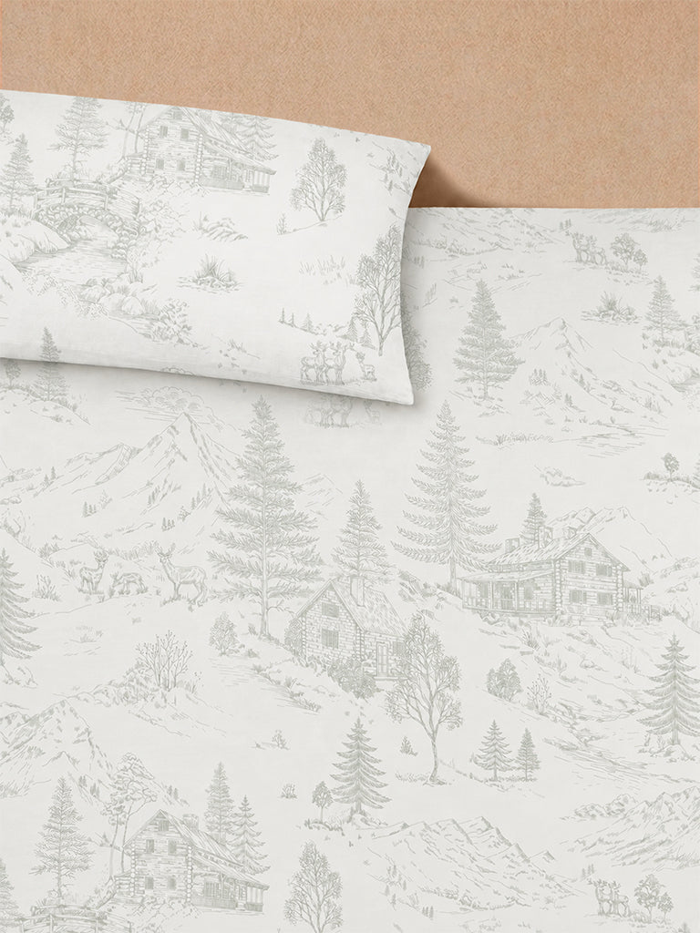 Westside Home Sage Toile Printed Queen Bed Sheet Set