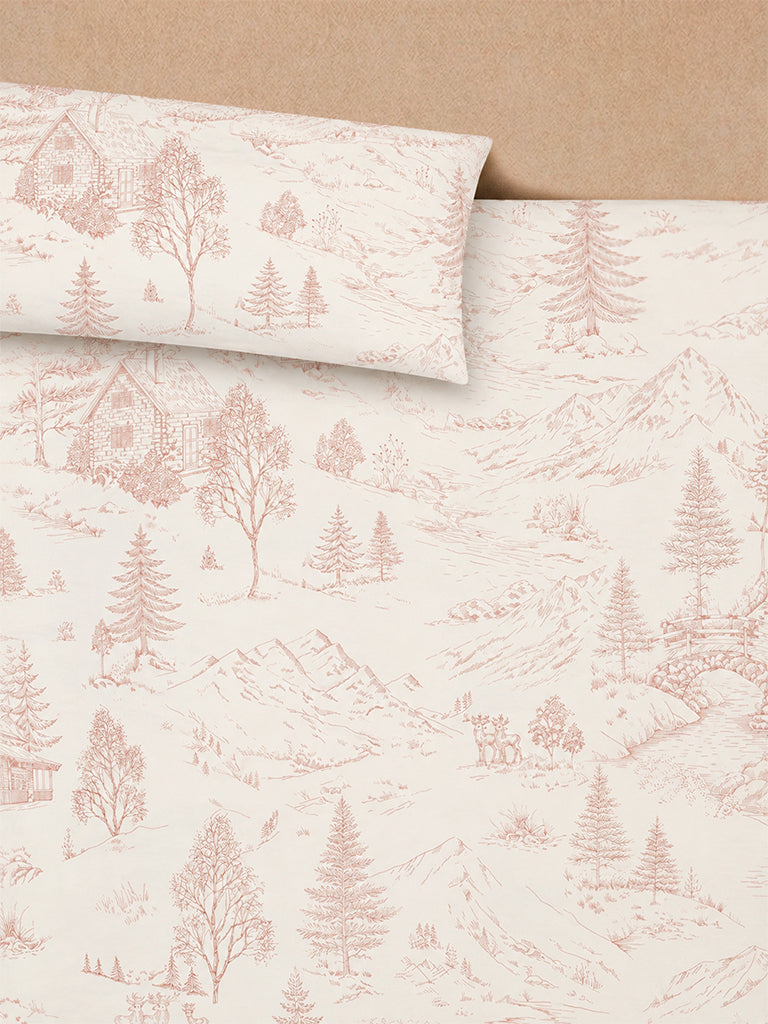 Westside Home Red Toile Pattern Queen Bed Sheet Set