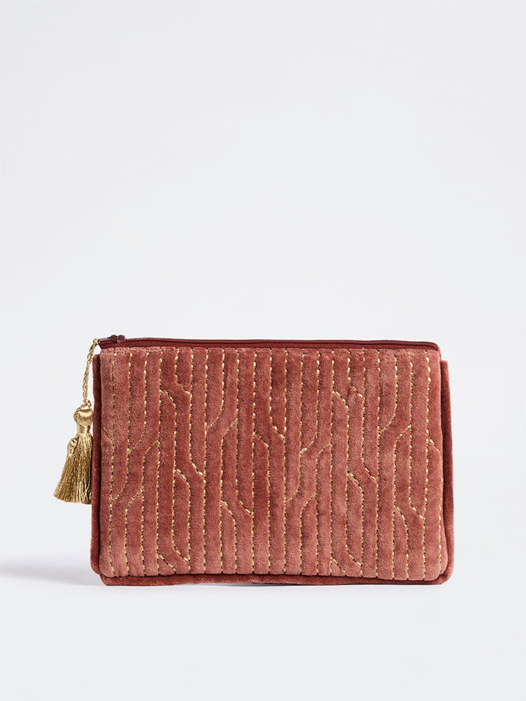 Westside Home Rust Geometric Embroidered Pouch
